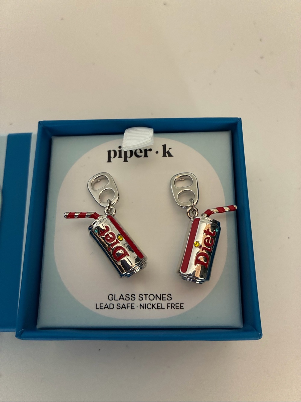 Piper Diet Soda Can Drop Earrings with Red and Silver Detail